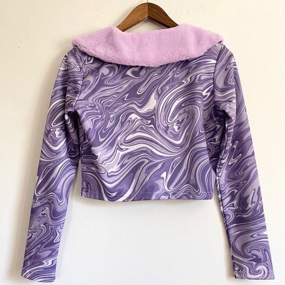 NWOT ASOS Purple Marble Faux Fur Cardigan Size 10 - Picture 3 of 5